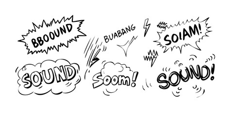 A variety of onomatopoeic words in a comic book style Vector © RABBY