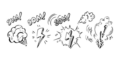 A collection of dynamic and expressive sound effect symbols in black and white Vector © RABBY
