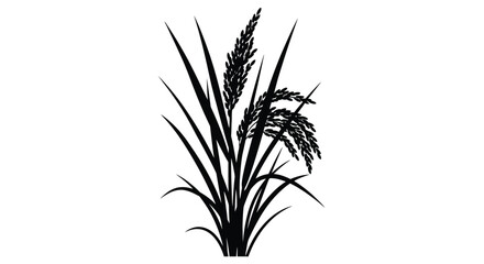 Obraz premium Detailed illustration of rice plants and stalks in black silhouette