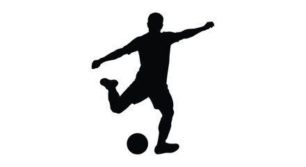 A dynamic soccer player kicking a ball in dark silhouette © MD