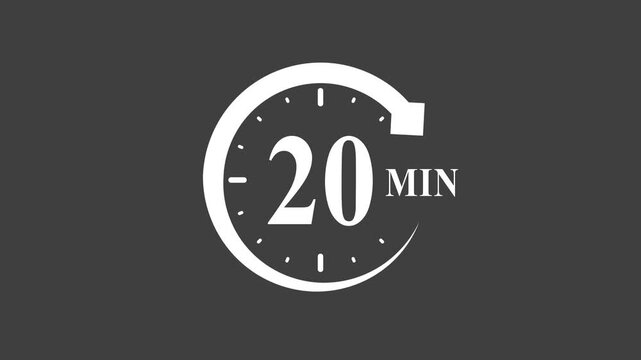 Timer 20 Minutes Countdown Clock White Silhouette on Dark Background