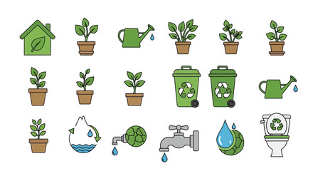 Eco friendly gardening and water conservation icons © Md Shaikh Farid