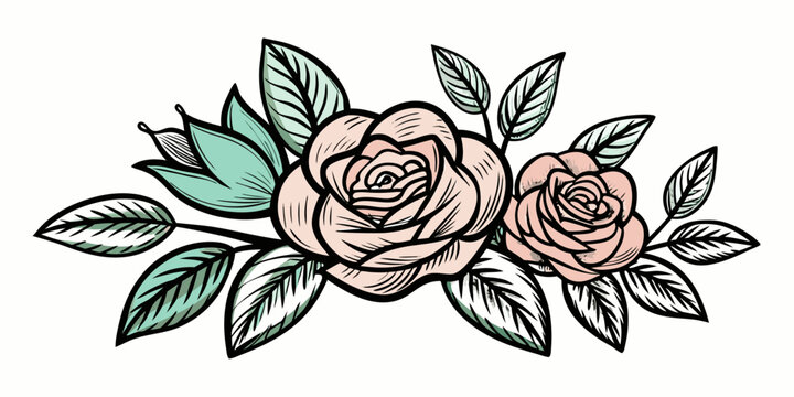 A delicate floral arrangement with a single rose and surrounding leaves Vector
