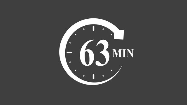 White 63 minute timer on dark background clock symbol with 63 minutes marker time concept clock time concept