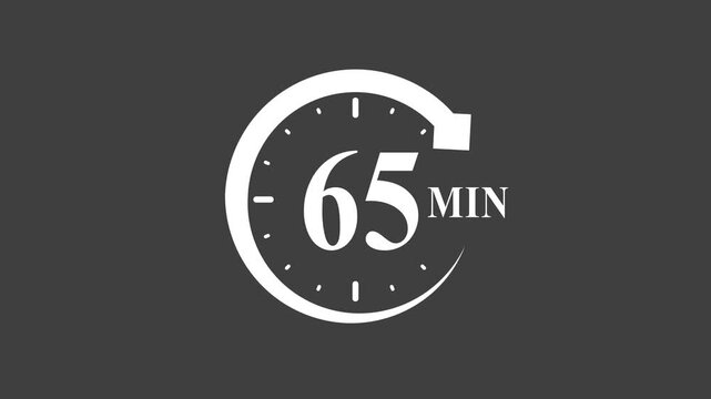 White 65 minute timer on dark background, stopwatch symbol, time concept, countdown timer, 65 minutes, clock symbol, timer time