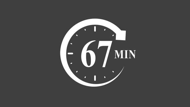 White clock with 67 minutes timer on dark background for countdown timers stopwatch concept
