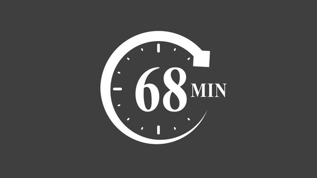 Timer 68 minutes clock symbol white minute timer countdown