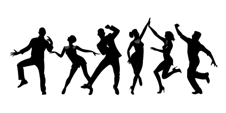Group of diverse people dancing and celebrating together in silhouette Vector