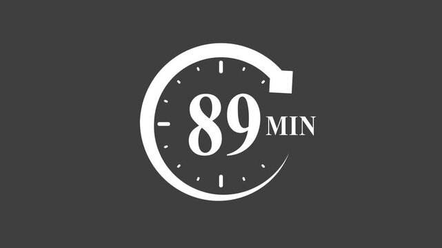 89 minute timer clock symbol countdown timer white clock timer symbol white time concept minutes left