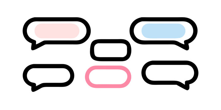 A diverse collection of speech bubbles and text boxes in various shapes and colors. Vector