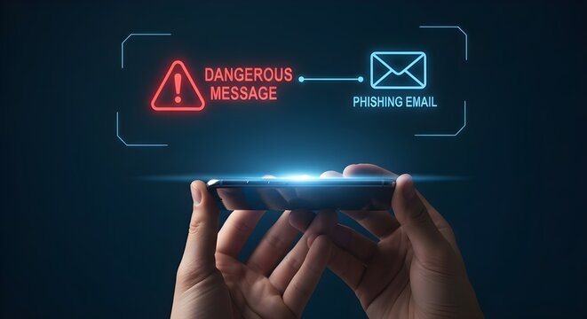 Person receiving phishing email warning on smartphone screen
