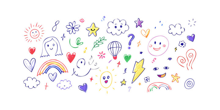 A vibrant and colorful array of diverse doodle illustrations Vector