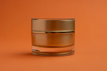 Cream Jar for Cosmetic. Vector Golden Container Mockup. 3d Pack for Skin or Face Care Creme, Scrub, Powder, Butter. Corporate Branding Black. Shiny Medical Package with Glossy Reflection.