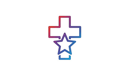 Obraz premium Modern gradient Christian cross and star outline symbol for faith and achievement design