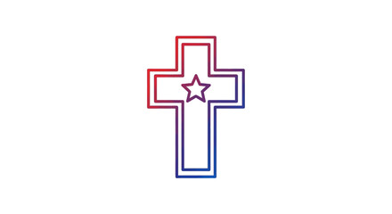 Obraz premium Modern gradient outline cross with star symbol representing faith and spirituality minimal line