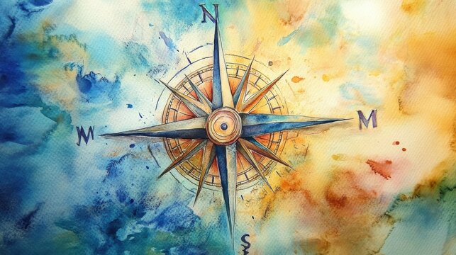 Vintage Nautical Compass Illustration on Textured Background - Antique Navigation Tool, Detailed Design, Maritime Theme, Exploration.