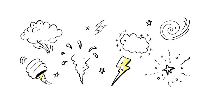 A collection of various weather phenomena and natural elements in a whimsical style Vector