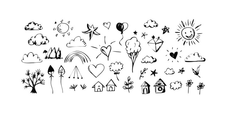 A diverse collection of icons representing various objects and concepts Vector