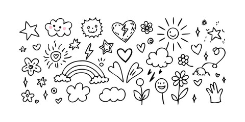 A delightful collection of various nature and weather icons in black and white Vector © rabby