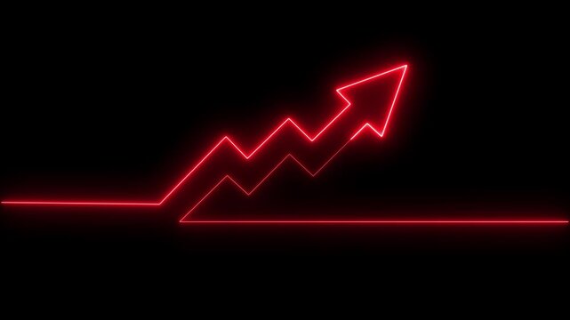 Abstract neon arrow business graph chart icon animation background. Market RecoveConceptry . Successful growth trend Green line graph going Up. Neon Upward Arrow on Line Graph Animation.4k