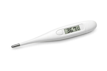 Digital medical thermometer showing normal human body temperature