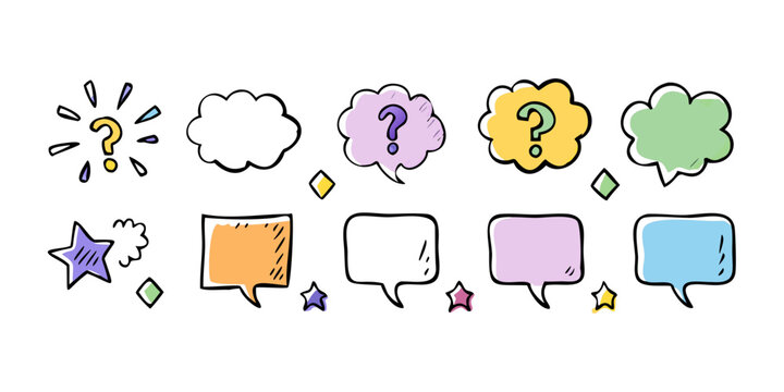 A colorful array of speech bubbles with various shapes and patterns Vector