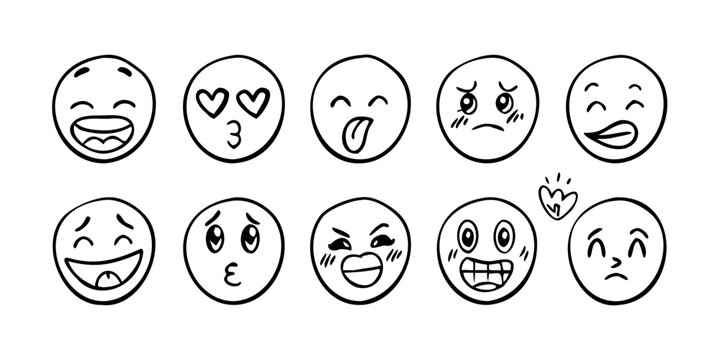 Assorted faces depicting various emotions and expressions in a playful manner Vector