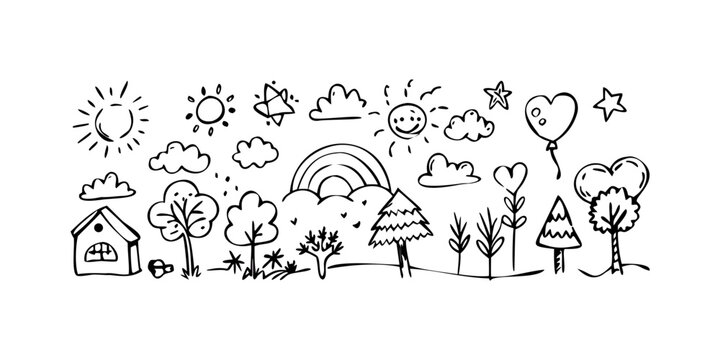 A whimsical illustration of various objects and creatures in a playful and imaginative scene Vector