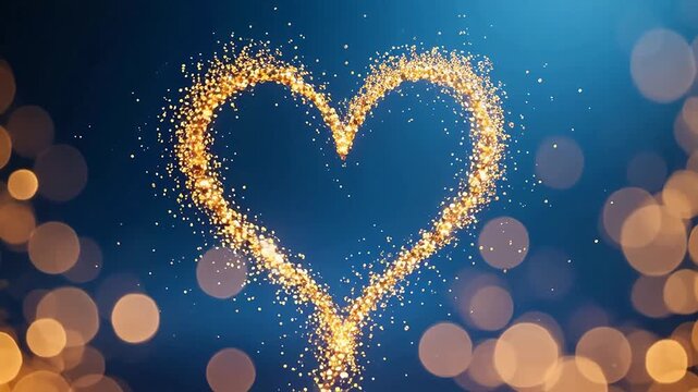 GoldenHeartonBlueDreamyBackground