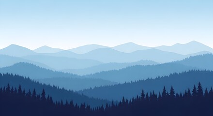 Obraz premium Ilustración vectorial de montañas, cresta en la neblina de la mañana, vista panorámica