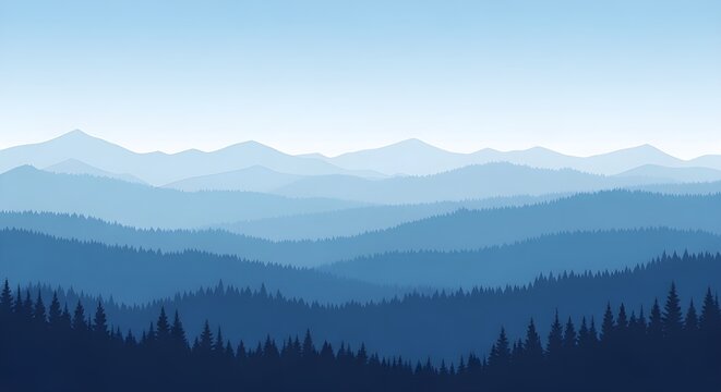 Ilustraci&oacute;n vectorial de monta&ntilde;as, cresta en la neblina de la ma&ntilde;ana, vista panor&aacute;mica