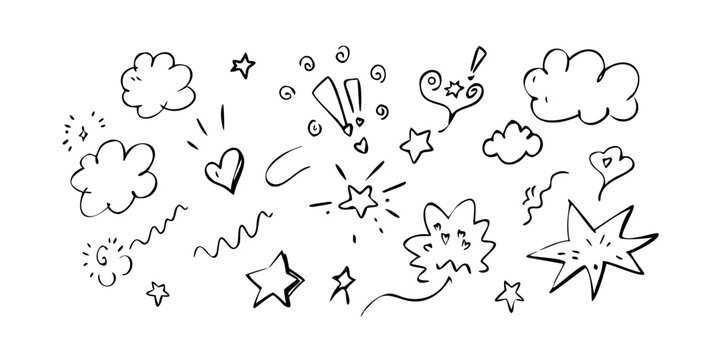 A delightful collection of whimsical and abstract doodles in black and white. Vector
