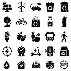 Sustainable icon set silhouette vector on white background 