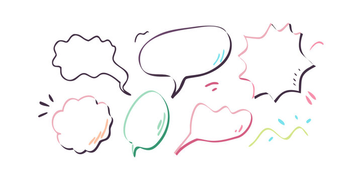 A colorful array of abstract speech bubbles and thought clouds in various shapes and sizes. Vector