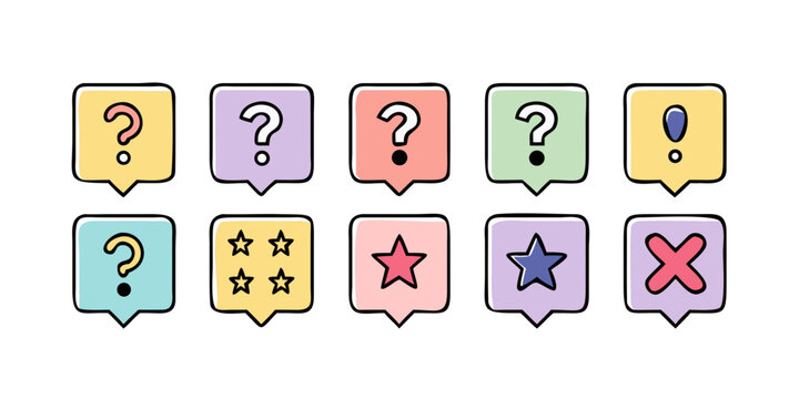 A colorful array of question marks and symbols in various shapes and colors Vector