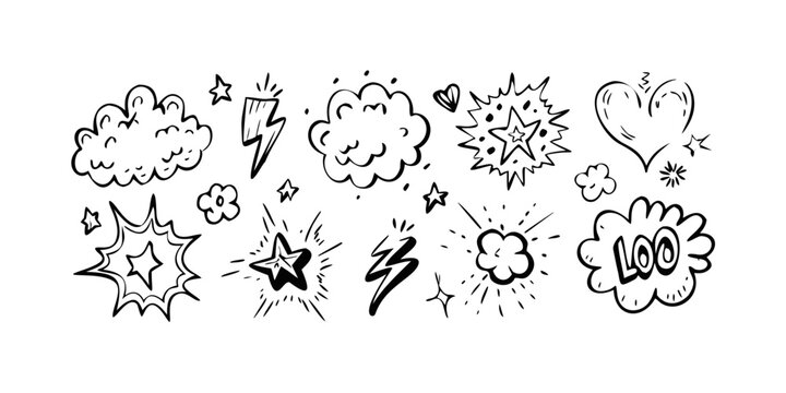 A collection of various thought bubble illustrations with different expressions and designs Vector