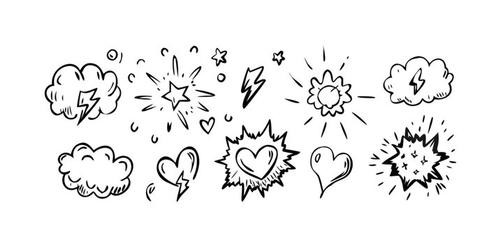 A collection of various thought and speech bubble icons in black and white Vector