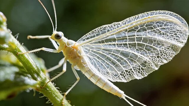Closeup of a mayfly on a plant stem