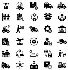Logistics icon set silhouette vector on white background 