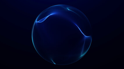 Smooth navy blue plasma orb with soft flowing liquid energy and subtle glow on dark background. Futuristic abstract sphere with elegant depth, calm motion style and modern digital atmosphere. © Vooper
