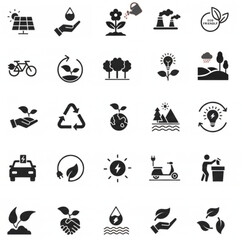 Ecology icon set silhouette vector. Ecology solid icon set.