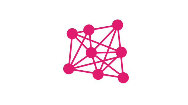 Pink Neural Network Icon. Abstract Data Structure, AI, Connectivity, Mesh, Technology Logo Design Vector Illustration.