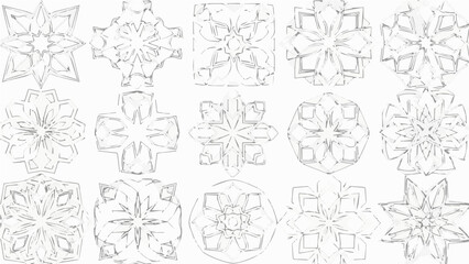 Obraz premium A collection of intricate snowflake designs in a minimalist line art style on a white background