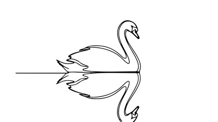 Fototapeta premium A minimalist vector graphic illustration of a swan floating on water