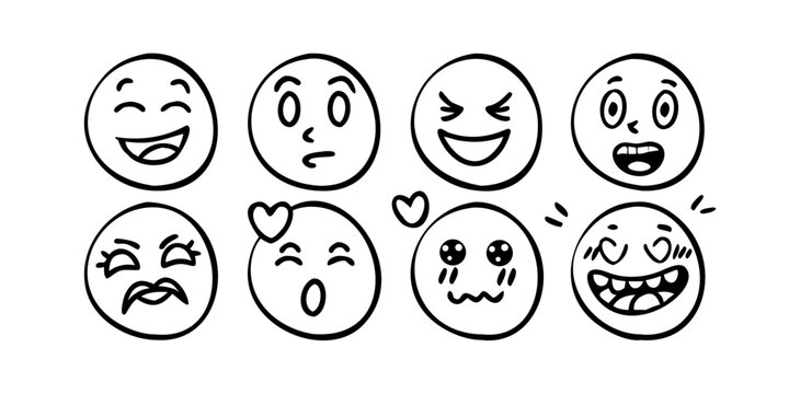 A collection of eight expressive emoticons with various facial expressions Vector