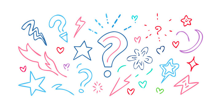 A vibrant and colorful illustration of various question marks and stars Vector