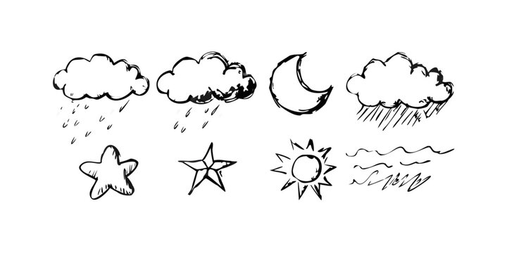 A delightful illustration of various weather conditions and celestial bodies Vector