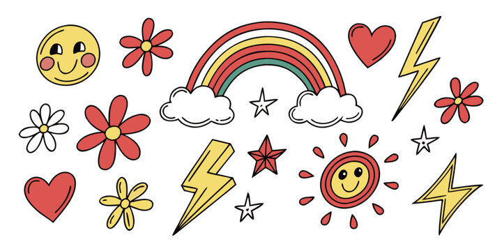 A vibrant and colorful illustration of various objects and symbols. Vector