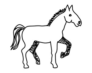 Fototapeta premium Hand-drawn doodle sketch of a running horse. Minimalist vector line art Editable stroke.