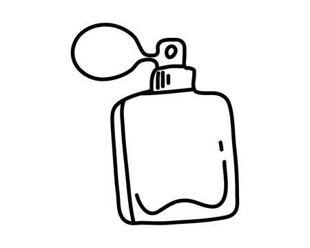 Hand-drawn doodle sketch of a perfume bottle. Minimalist vector line art Editable stroke.